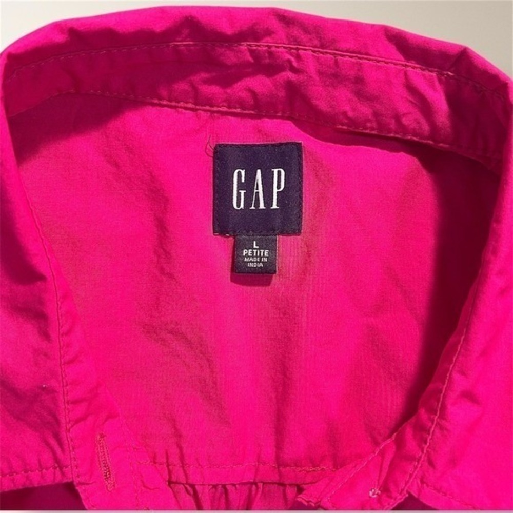 GAP Pink Eyelet Hem Cotton Shirt Mini Dress Sequin Heart Puff Sleeve Pockets - Picture 9 of 12